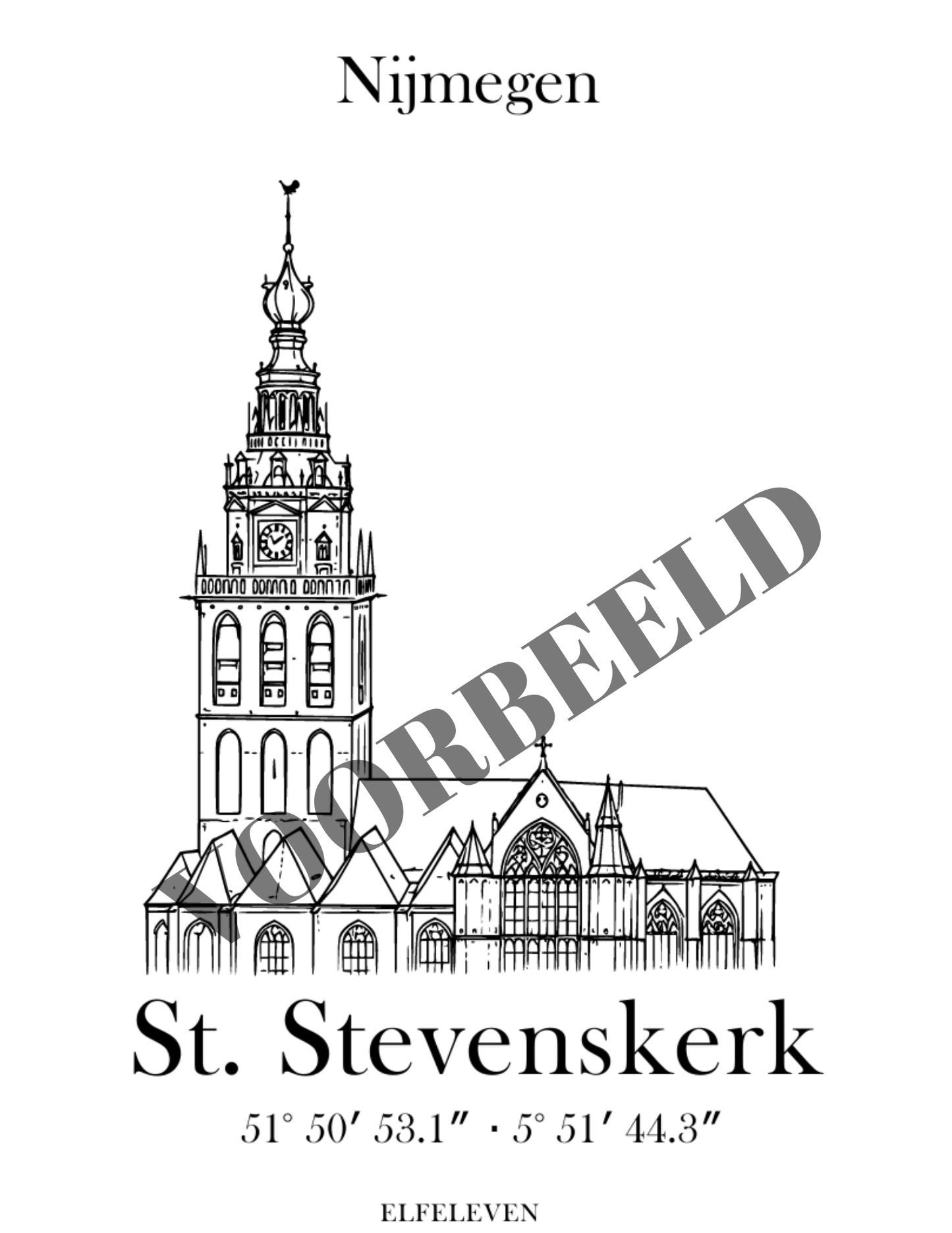 St. Stevenskerk Nijmegen - Coördinaten Poster (Digitale Download)