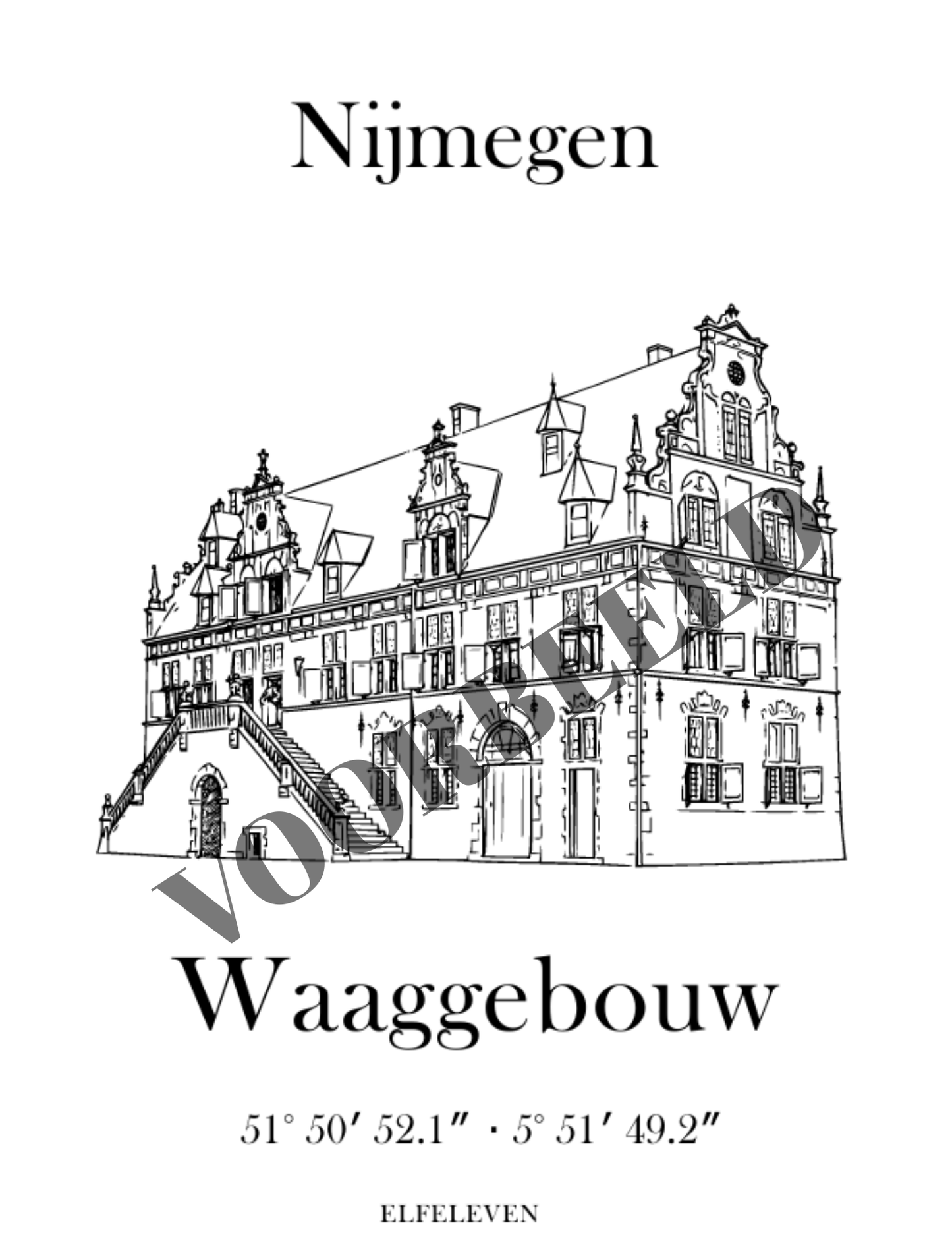 Waaggebouw Nijmegen - Coördinaten Poster (Digitale Download)
